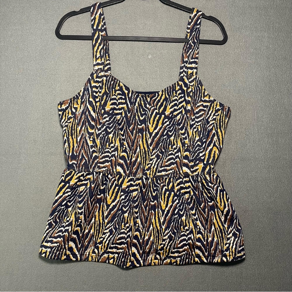 Anthropologie Woven Tapestry Peplum Tank Top Navy Mustard Women’s L